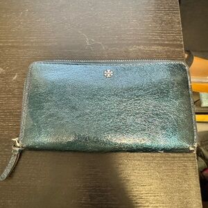 Tory Burch Midnight blue metallic wallet